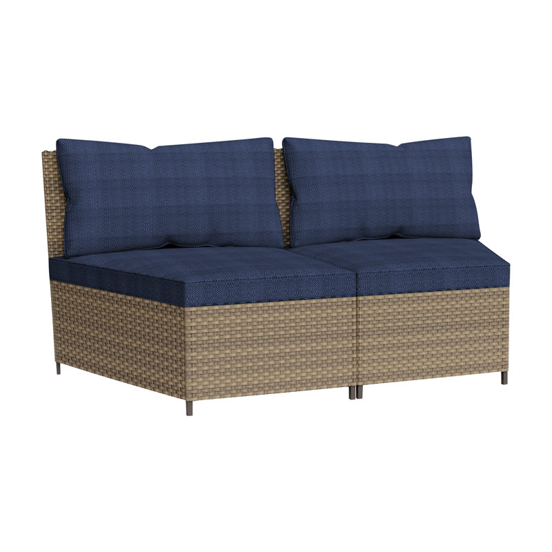 Pe Wicker Outdoor Patio Loveseat With Cushions, Blue