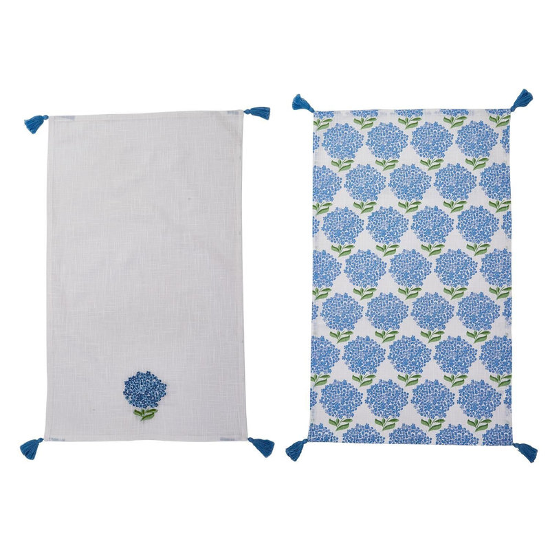 Ensemble de 2 débarbouillettes en coton hydrangées et essuie-mains décoratifs bleu et blanc - l 31,5 po