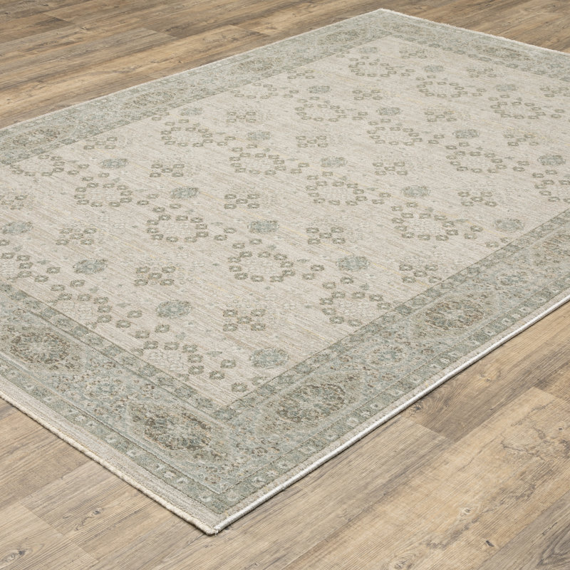 Kulas Floral Oriental Beige/ Green Area Rug, Rectangle 3'3" x 5'