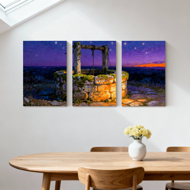 Abstrait nuit étoilée, ensemble de 3 reproductions d'art sur toile en pierre, H 30 po x l 60 po
