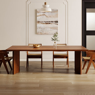 Nut-brown Rectangular Solid Wood Dining Table