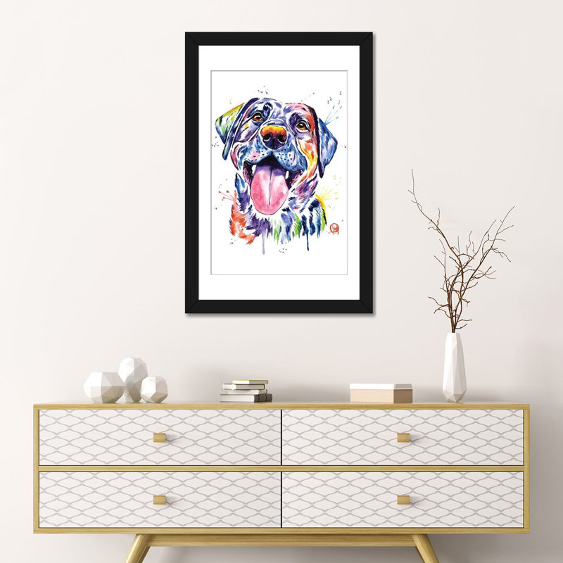 « black lab », impression sur toile, Papier d'art encadré noir, H 32 po x l 24 po x P 1 po, Blanc