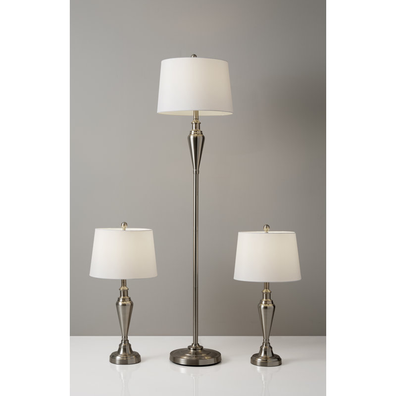 Bremer Brushed Steel Traditional Floor & Table Lamp Set