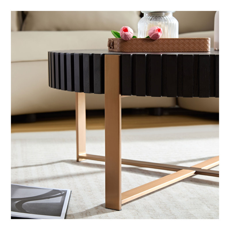 Table basse ronde moderne de 31,5 pouces pour salon, petite table basse avec piédestal robuste, noir Modern Handcraft