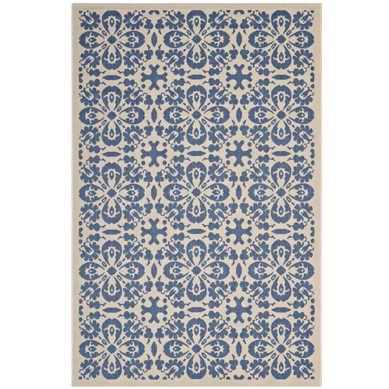 Ariana Vintage Floral Trellis 5x8 Blue and Beige Indoor-Outdoor Rug