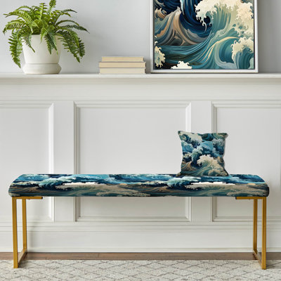 Motif de vagues japonaises Hokusai - banc rembourré doré bord de mer