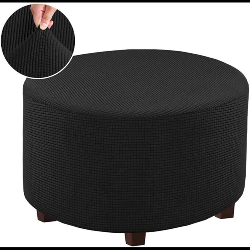 Round Ottoman Slipcover Polyester Blend Footstool Protector Covers Stretch With Elastic Bottom Feature Textured Machine Washable Jacquard Fabric