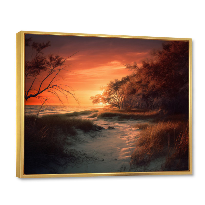 «Beachside Sunset II», reproduction sur toile, Cadre flottant doré, H 12 po x l 20 po x P 1 po