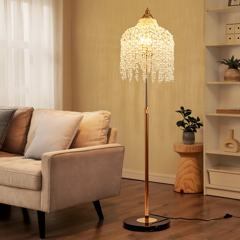  Lampe sur pied en cristal doré à 3 lumières 63 po 3 lumières DEL rétro pour le salon, la chambre à coucher ou le bureau