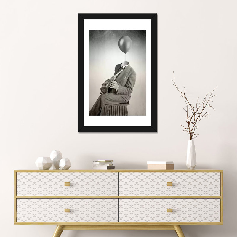 «Jazz», impression sur toile, Papier avec cadre noir, Blanc, H 32 po x l 24 po x P 1 po