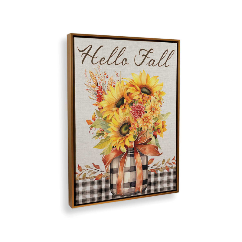 «Hello Fall Bouquet» par Nicole DeCamp, reproduction d'art, L 12 po x H 16 po, Toile avec cadre, Doré