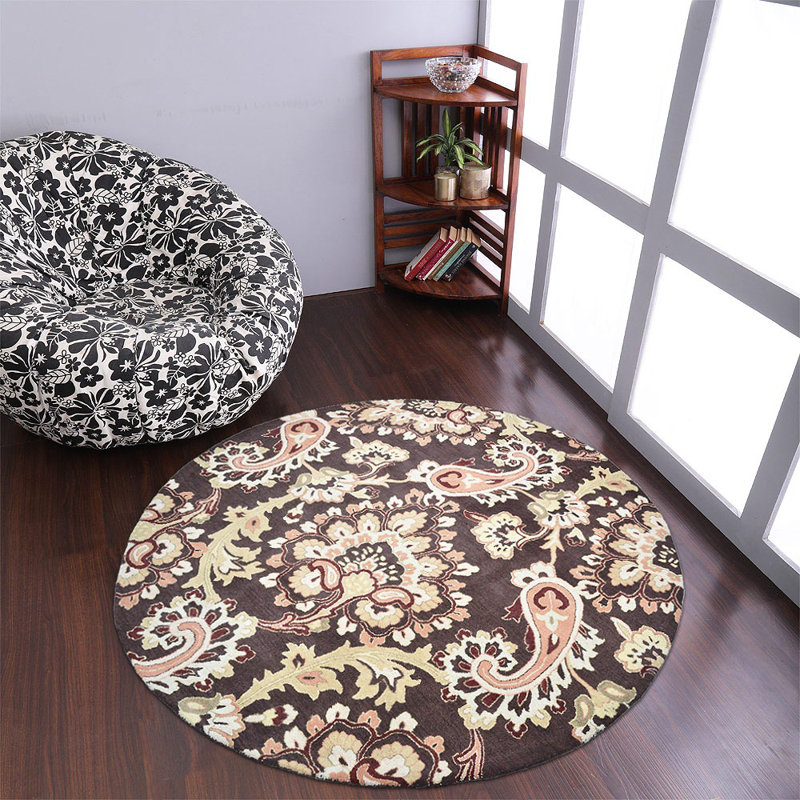 Akain Hand Tufted Wool Eco-Friendly Area Rugs - Round, Brown Color, Floral Modern Design, High Pile Thick Handmade Anti Skid Area Rugs for Living Room, Bed Room