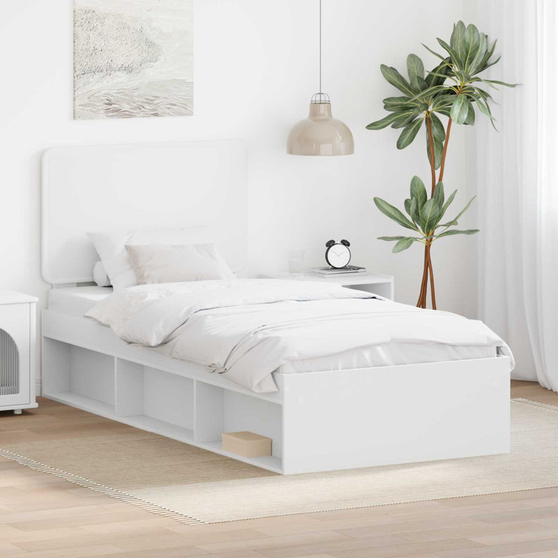 Solid Wood Bed, European Single (90 x 200 cm), White