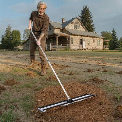 Lawn Leveling Rake with Adjustable Handle for Yard Heavy Duty