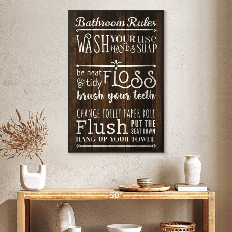 Règles de la salle de bain rustique, Cadre flottant noir, 27 po x 40 po
