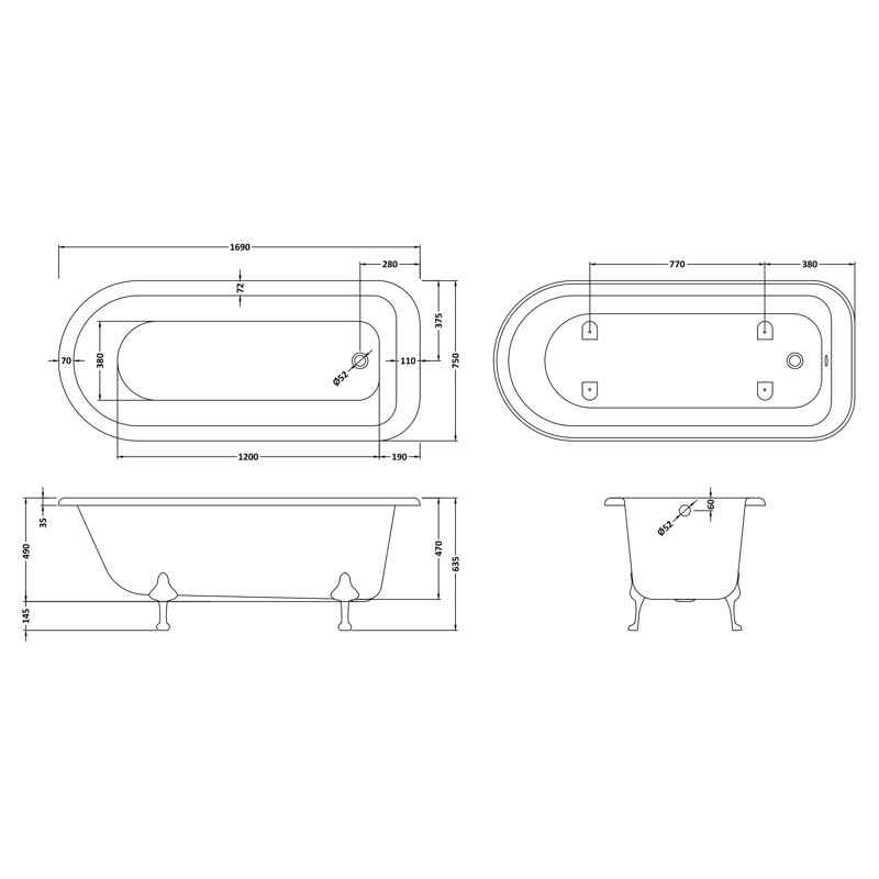 Barnsbury 1690mm x 750mm Soaking Acrylic Bathtub