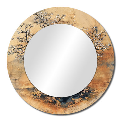 Golden Cherry Blossom Under The Sakura Sky - Floral Mirror Wall Art - Printed On Metal
