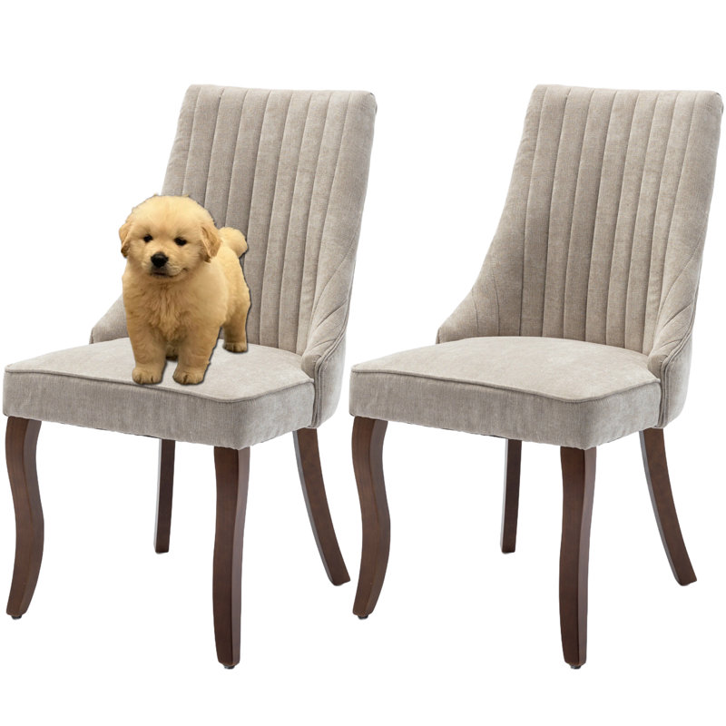 Modern Simplicity Linen Upholstered Dining Chairs Set of 2, Beige