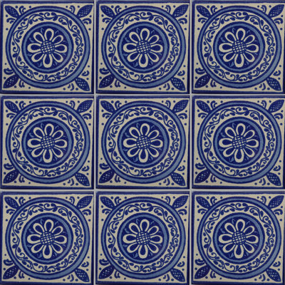 4.2" x 4.2" 9pcs TalaMex Blue Target Talavera Mexican Tile