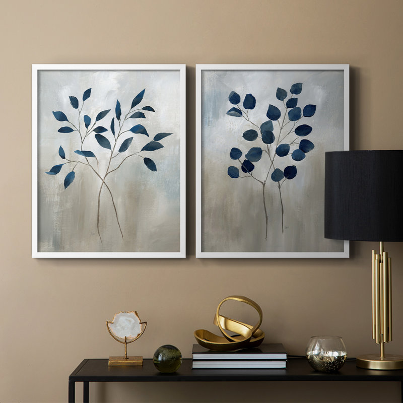 Indigo Foliage I-Premium, reproduction encadrée - prête à être accrochée - aucun clou requis - aucun clou requis, Blanc