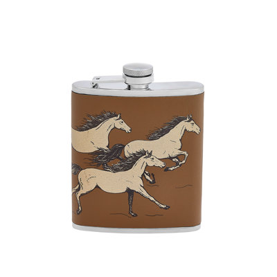 Running Horses Leather Hip Flask