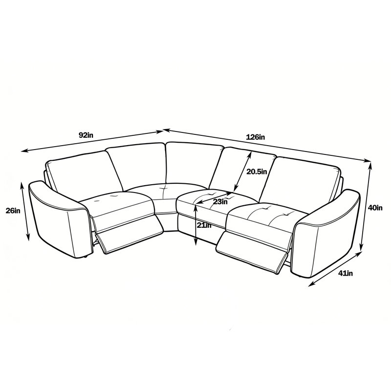 Grand canapé d'angle modulaire inclinable électrique avec ports USB, Blanc