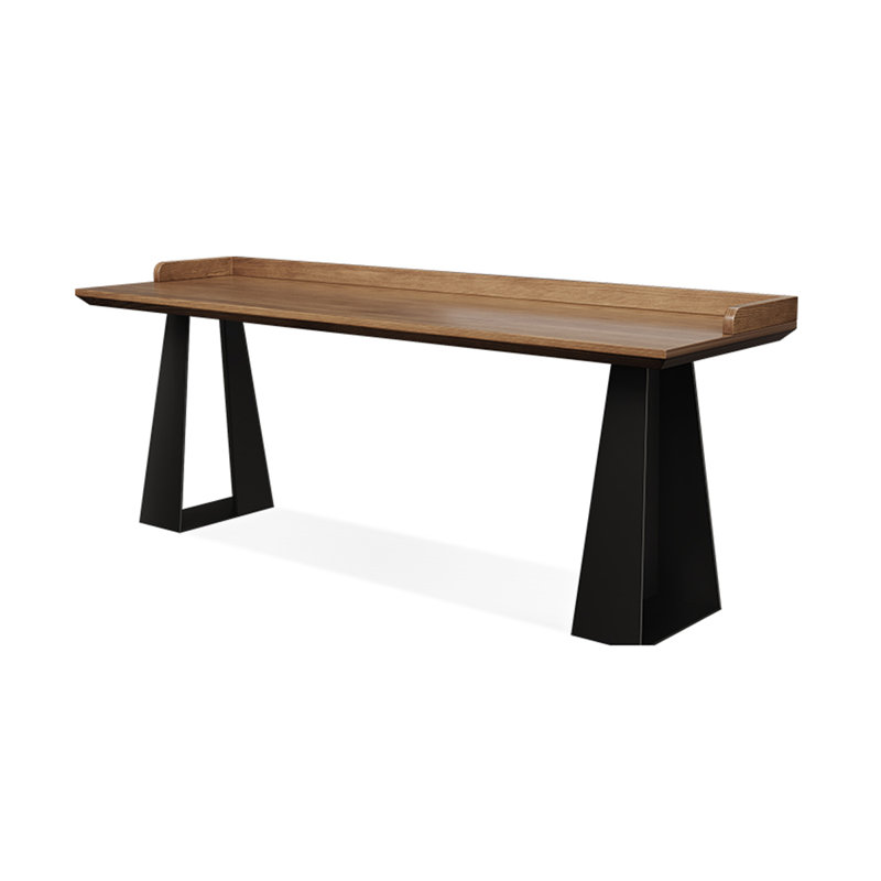 Bureau brun clair + bois massif rectangulaire noir + bureaux en fer, H 29,53 po x l 86,61 po x P 23,62 po