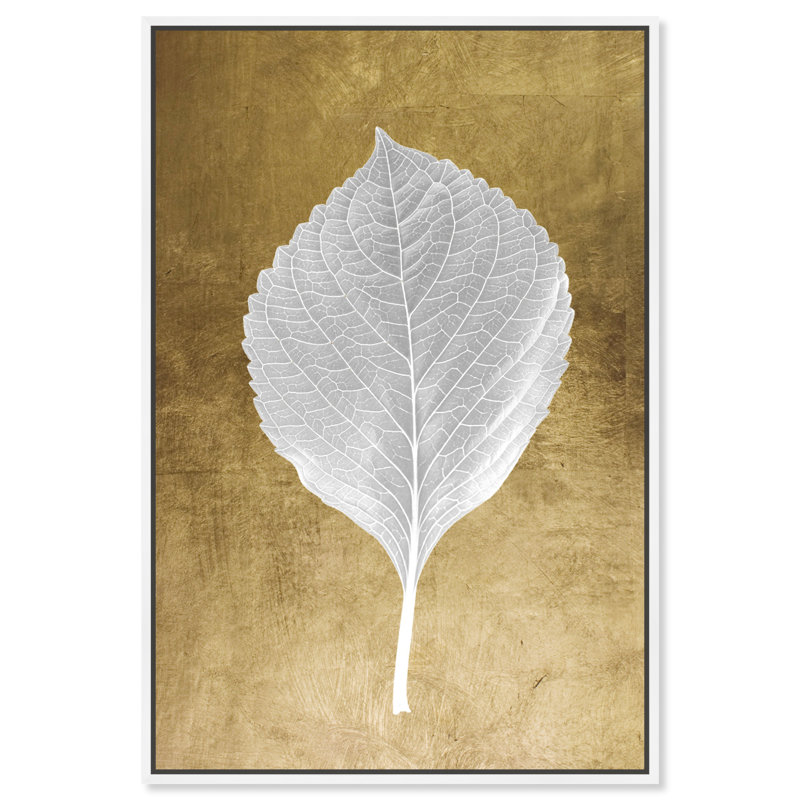 Feuille en or I - Impression sur toile, H 25 po x l 17 po, Cadre en bois blanc