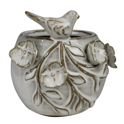 Vase avec fleurs et oiseaux, céramique