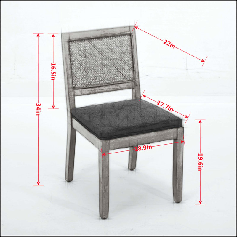Ensemble de 2 chaises de salle à manger en rotin avec dossier en canne, structure en bois franc naturel et coussin à ressorts en S