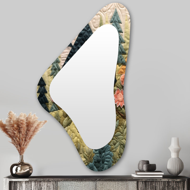 White Country House Quilt - Countryside Unique Shape Unique Wall Mirror, Country Asymmetrical Mirror, Printed Metal Art
