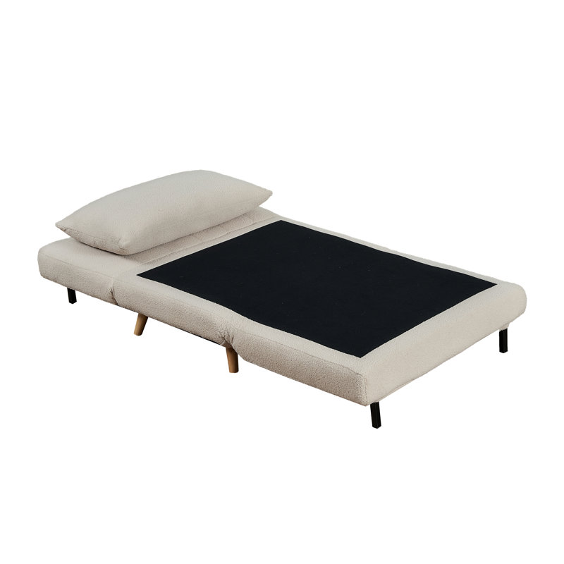 Convertible Tri-Fold Sleeper Chair with Pillow, Channel Stitching, and Hideaway Legs, Cream