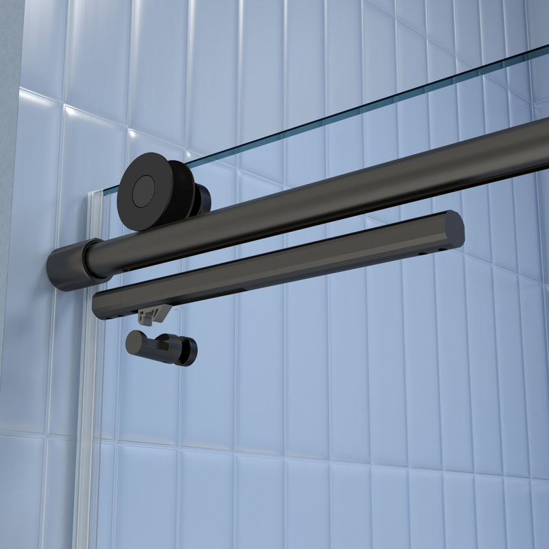 Porte de douche coulissante avec prévention des fuites - Verre trempé 5/16 po, noir mat, 56-60 po x 74 po, noir 56-60 po x 74 po, nécessitant peu d'entretien