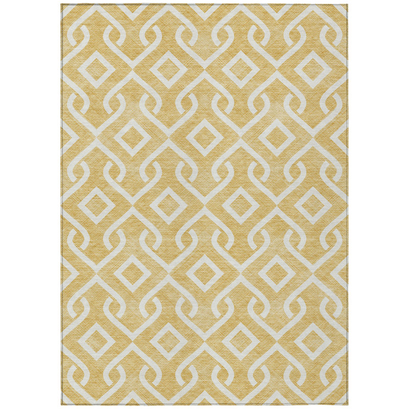Tapis extérieur lavable à motif géométrique doré et ivoire 3 pi x 5 pi