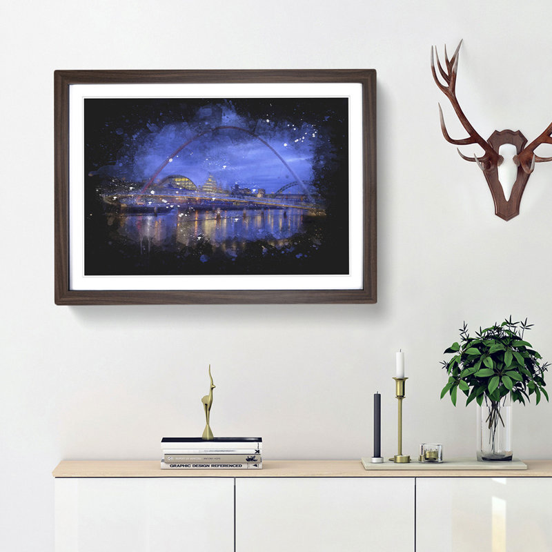 Millennium Bridge In Newcastle - Single Picture Frame Print on MDF, 60cm H x 91cm W x 2cm D, Walnut Framed