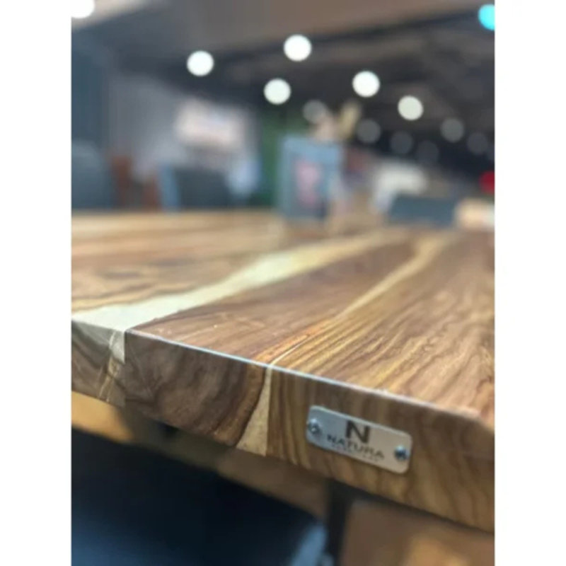 Table de salle à manger 84 "en bois de sheesham massif avec base en métal noir