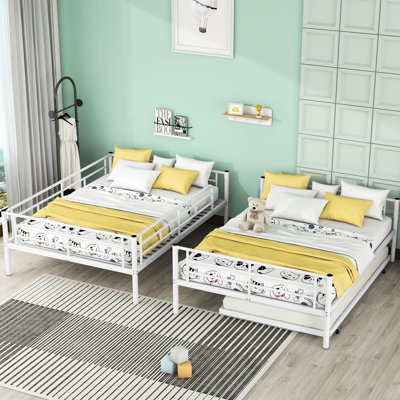 Lit superposé contemporain double au-dessus en métal avec lit gigogne en blanc - choix de chambre à coucher élégant
