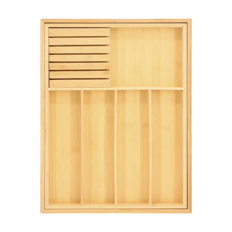 Expanding Drawer Utensil Organizing Tray in Bamboo with Removable Knife Storage