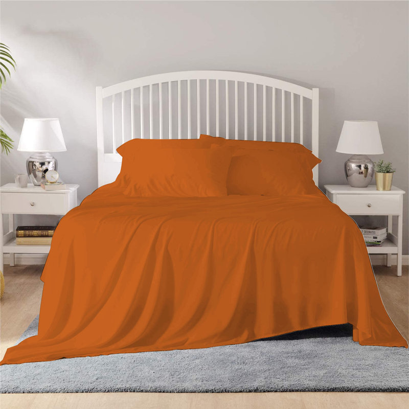 Bamboo Sheet Set, Autumn Orange, Full Sheet Set + 1 Fitted Sheet + 4 Pillowcases