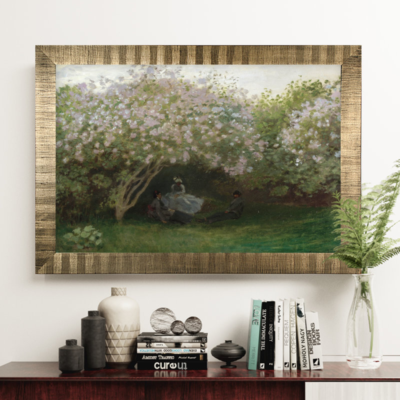« lilacs gray weather » par claude monet, reproduction de peinture à l’huile, H 29 po x l 41 po x P 2 po, Pas de tapis