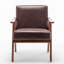 Chaise d'appoint Ryno Mid-Century, structure en bois naturel, microfibre brune-128860584