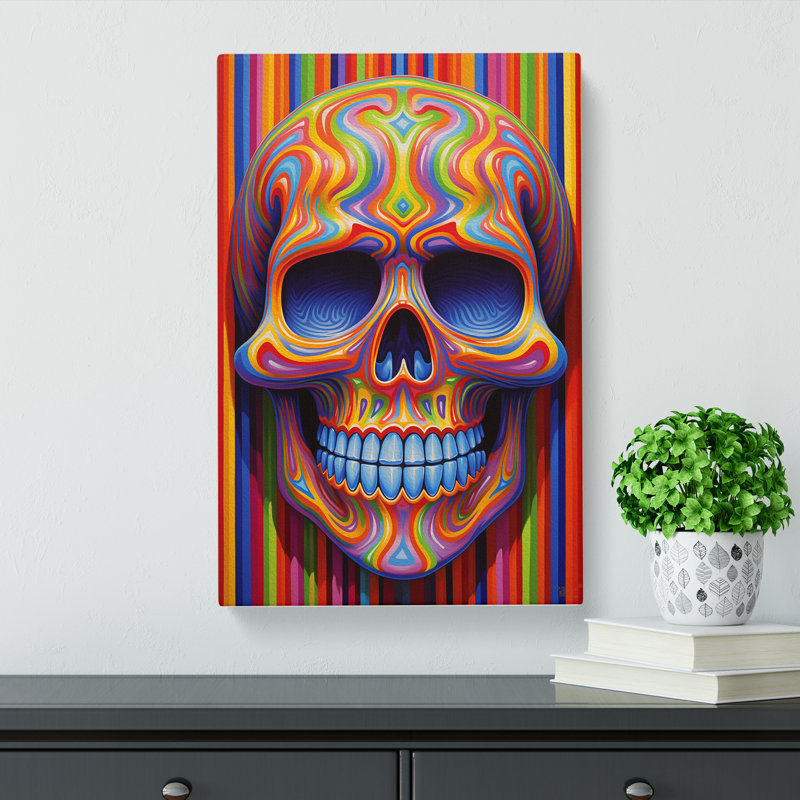 Sugar Skull Op Art - Wrapped Canvas, 76cm H x 50cm W x 3cm D