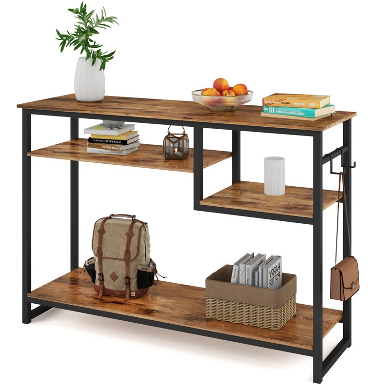 100cm Geometric Art Console Tables for Entryway, Skinny Entry Table with 4 Tier Storage Shelves, Easy to install