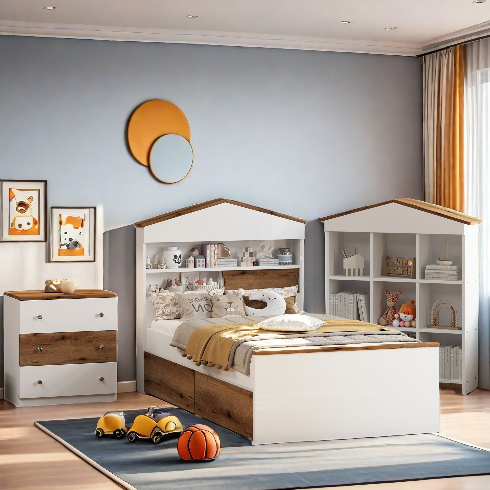 Winston Porter 3piece Bedroom Sets Including Houseshaped Wooden Bed