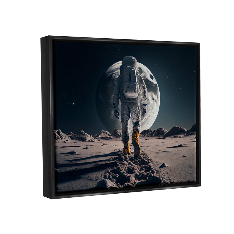 «Man On Moon Outer Space Astronaut» par CyberGeek Design, impression, Cadre flottant noir de jais