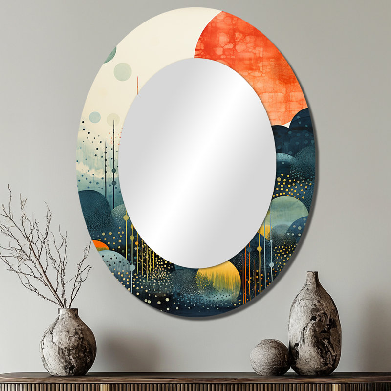 Décor de miroir abstrait bleu Mid Century, 40 po x 30 po