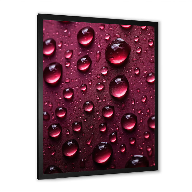 Rose rouge avec des gouttes de pluie, H 20 po x l 12 po x P 1 po, Cadre simple noir