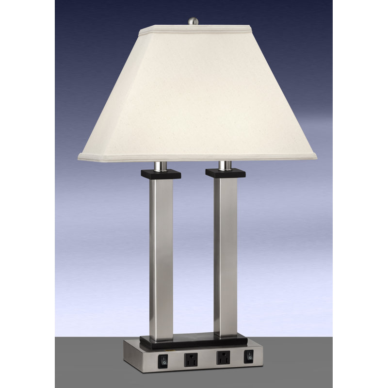 Ensemble de lampe de bureau à poteau carré en argent 27 "avec sortie