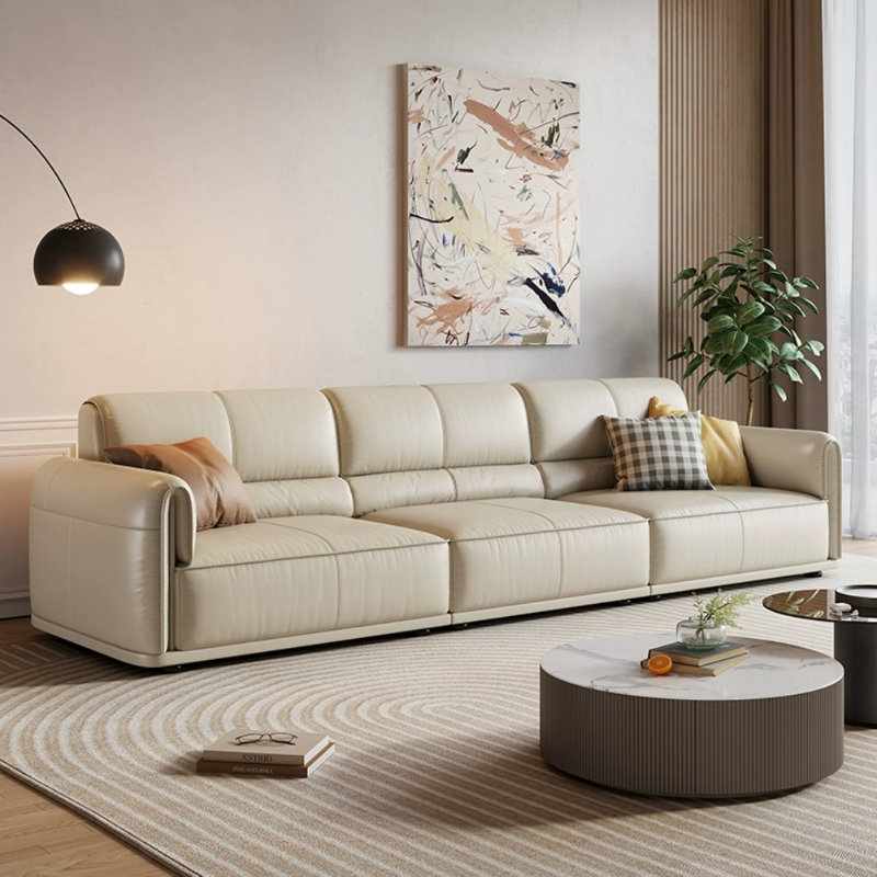 Canapé simple en similicuir rétro, H 30,7 po x l 114,2 po x P 37,4 po, Blanc cassé / blanc