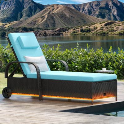 Outdoor Wicker Chaise Lounge With Storage Space And LED Lights by Wrought Studio
